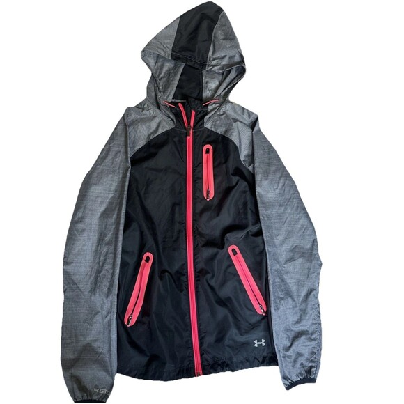 Under Armour  Women’s XS Storm Fitted Windbreaker Zip Lightweight Black Grey - Picture 1 of 3